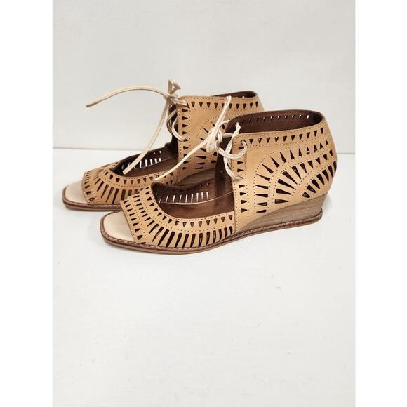 Jeffrey Campbell Rodillo Nude Low Heel Wedge Leather Sandals, Size 6-6.5 Boho - Picture 1 of 11